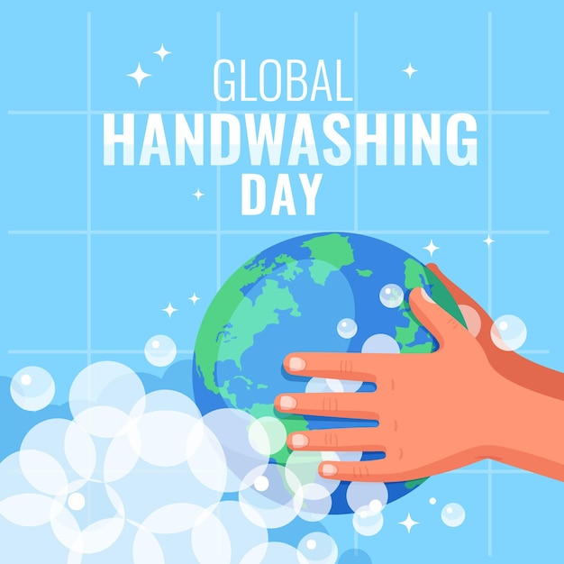 Platte ontwerp wereldwijde handwasdag met handen en globe