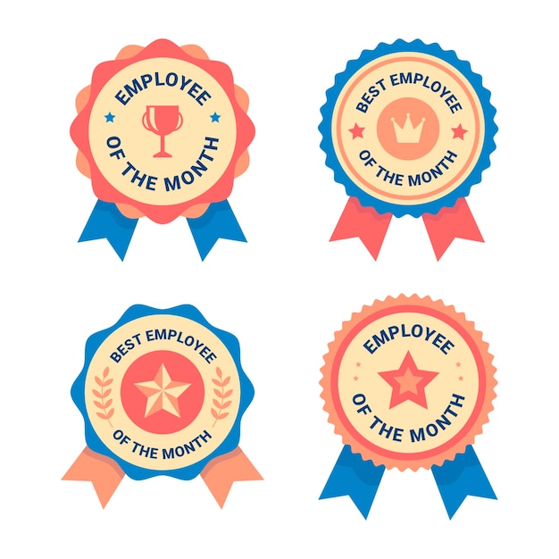 Gratis vector platte ontwerp werknemer van de maand badges