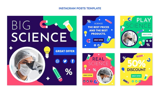 Platte ontwerp wetenschap instagram posts