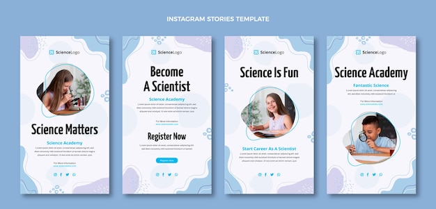 Platte ontwerp wetenschap instagram verhalen sjabloon