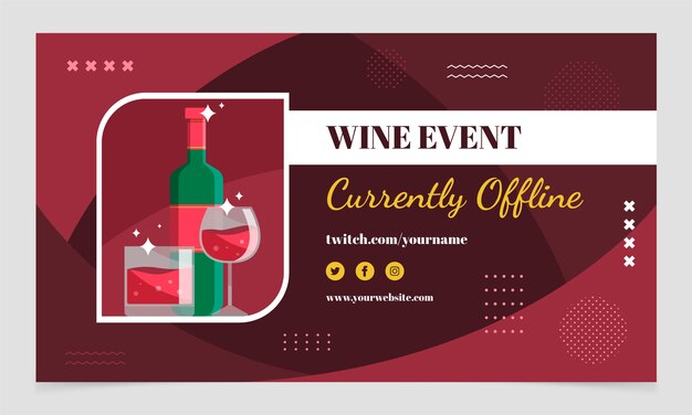 Platte ontwerp wijnfeest twitch achtergrond met fles