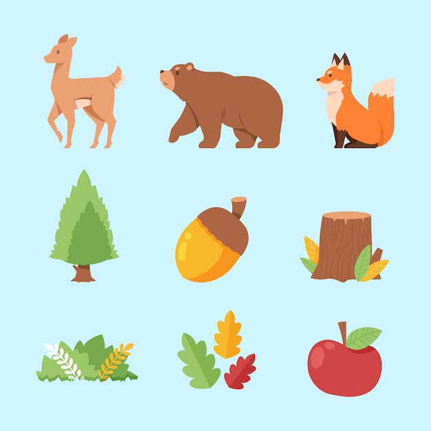 Gratis vector platte ontwerp wilde dieren illustratie