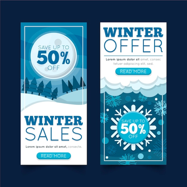 Platte ontwerp winter banners sjabloon