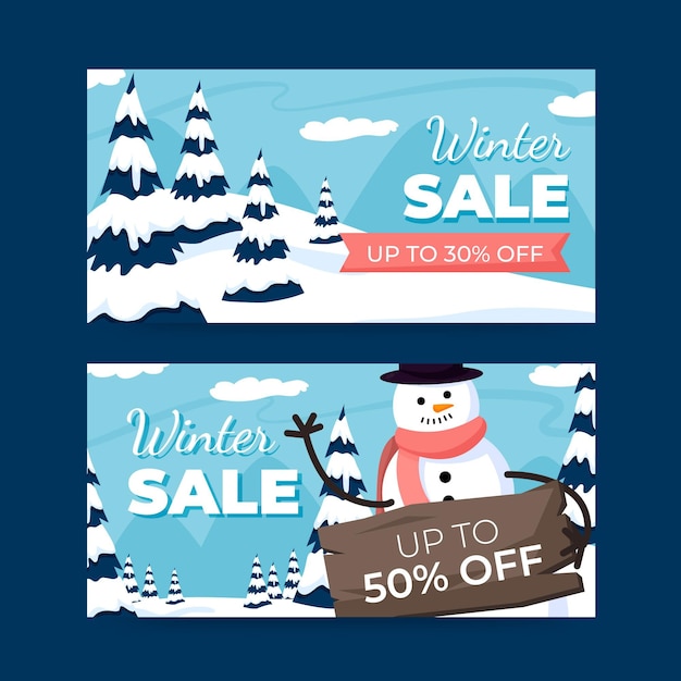 Gratis vector platte ontwerp winter banners sjabloon