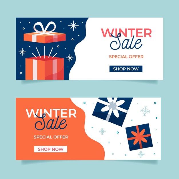 Platte ontwerp winter verkoop banners sjabloon