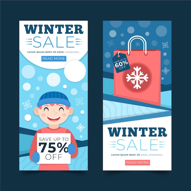 Platte ontwerp winter verkoop banners sjabloon