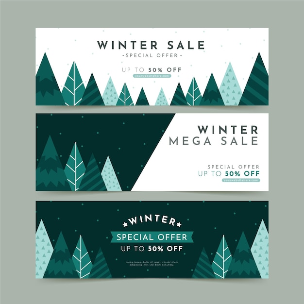 Gratis vector platte ontwerp winter verkoop banners sjabloon