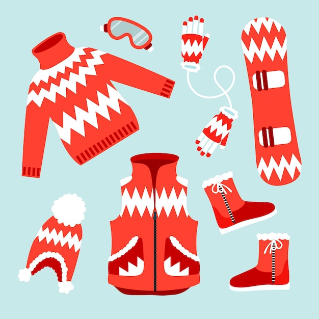 Gratis vector platte ontwerp winterkleren en essentials