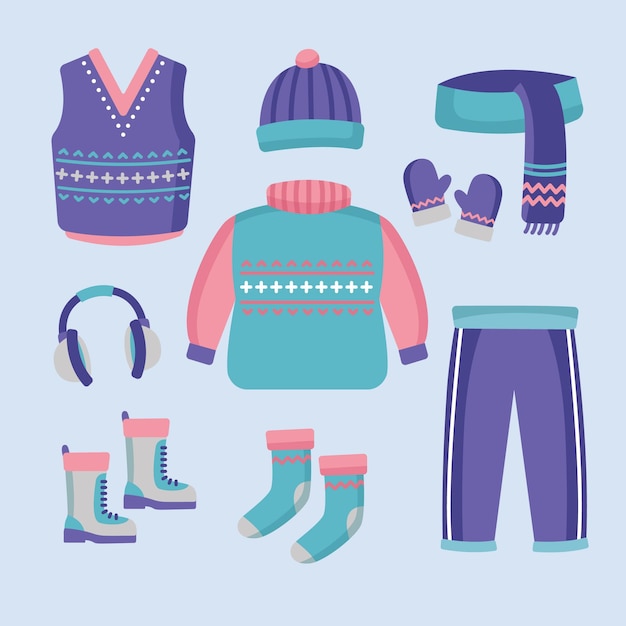 Gratis vector platte ontwerp winterkleren en essentials