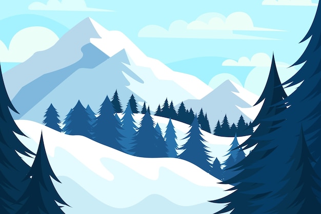 Gratis vector platte ontwerp winterlandschap behang