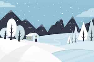 Gratis vector platte ontwerp winterlandschap concept