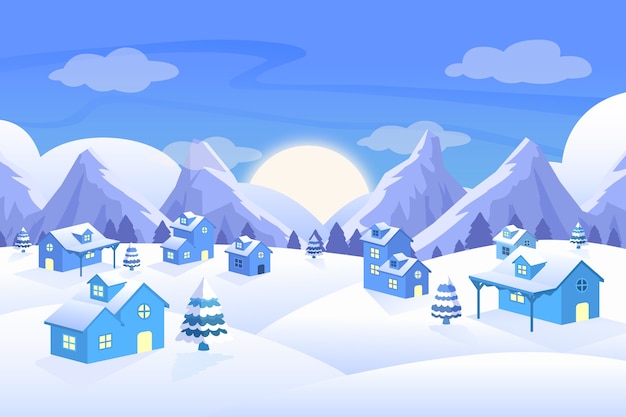 Platte ontwerp winterlandschap concept