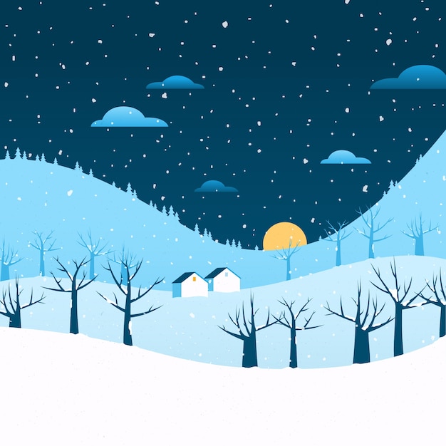 Gratis vector platte ontwerp winterlandschap