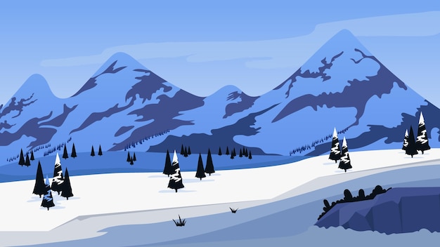 Gratis vector platte ontwerp winterlandschap