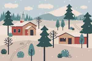 Gratis vector platte ontwerp winterlandschap