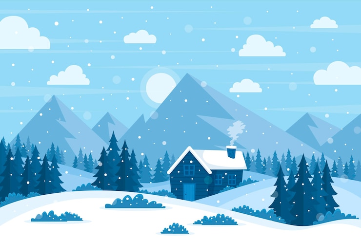 Gratis Vector platte ontwerp winterlandschap