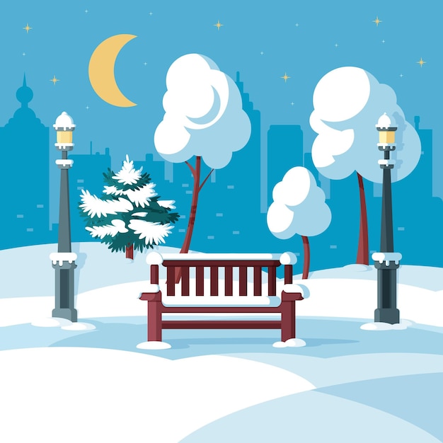 Gratis vector platte ontwerp winterlandschap