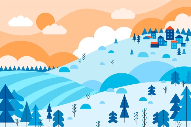 Gratis vector platte ontwerp winterlandschap