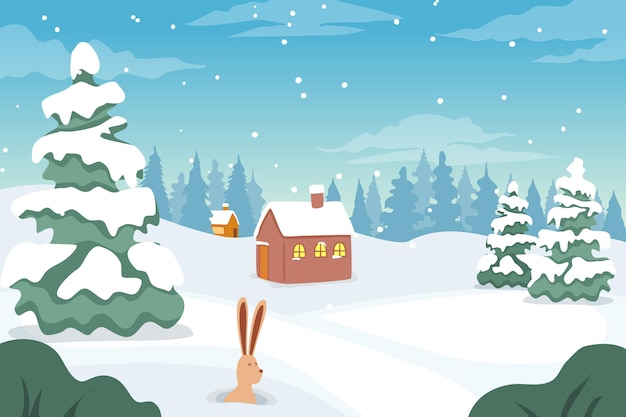 Gratis vector platte ontwerp winterlandschap