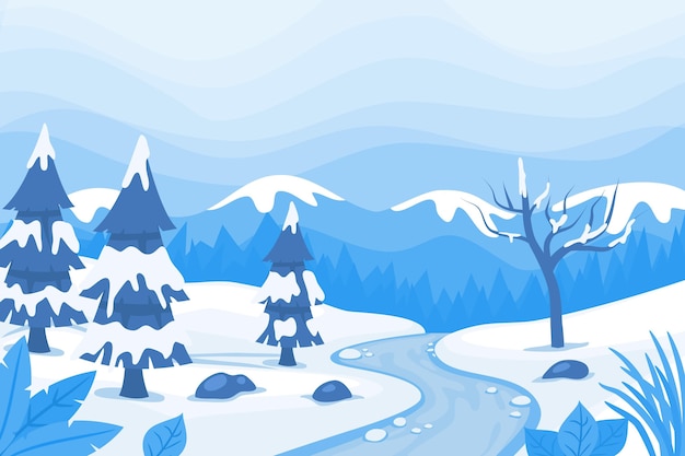 Gratis vector platte ontwerp winterlandschap