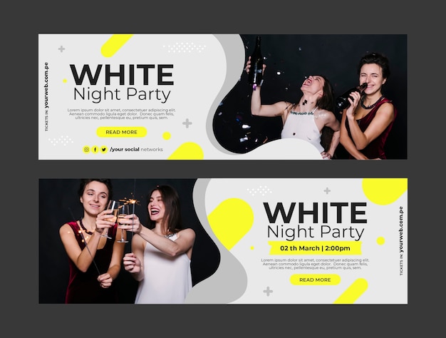 Gratis vector platte ontwerp witte partij horizontale banners