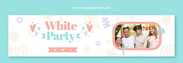 Gratis vector platte ontwerp witte party twitch banner