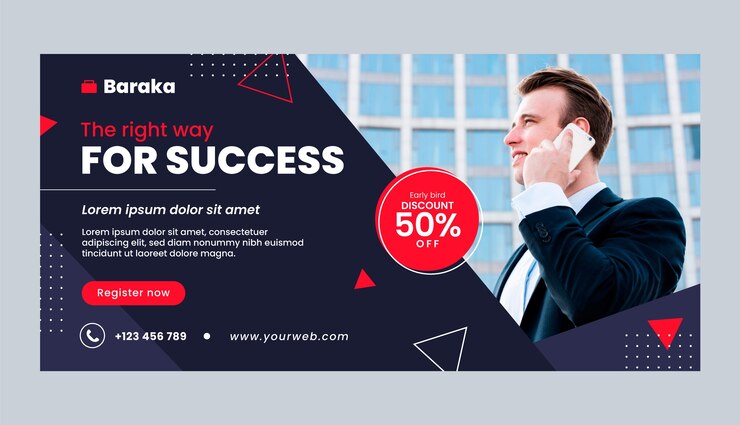 Gratis Vector platte ontwerp zakelijk succes horizontale banner