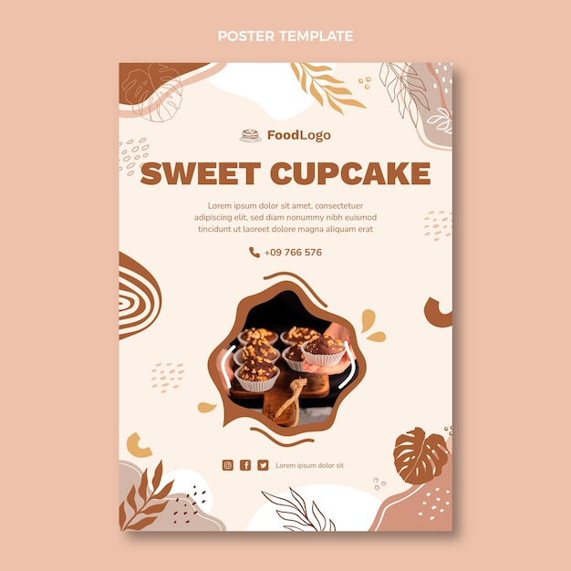 Gratis vector platte ontwerp zoete cupcake postersjabloon