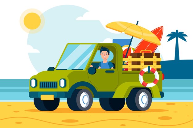 Platte ontwerp zomer auto illustratie