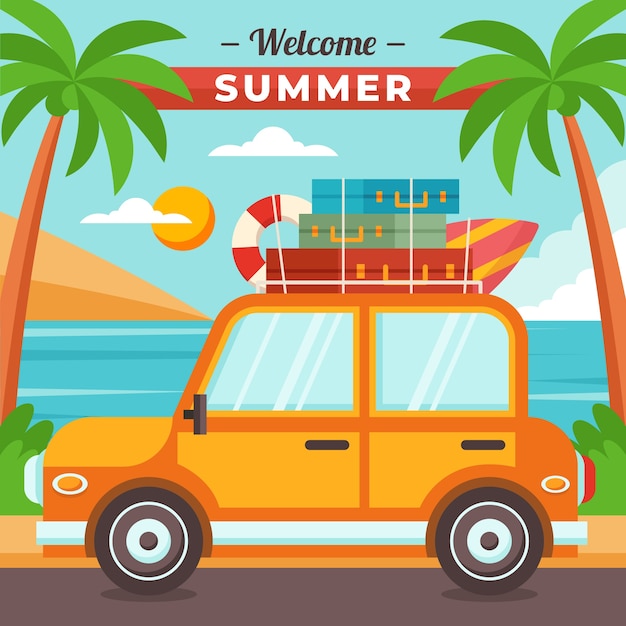 Gratis vector platte ontwerp zomer auto illustratie