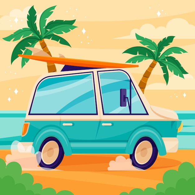 Platte ontwerp zomer auto illustratie