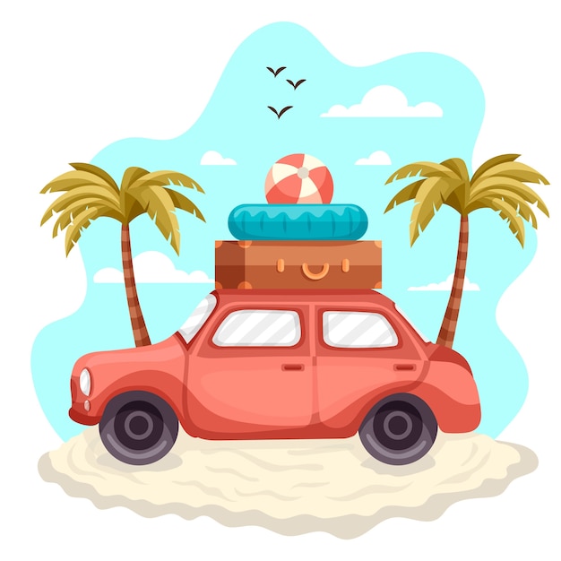 Gratis vector platte ontwerp zomer auto illustratie