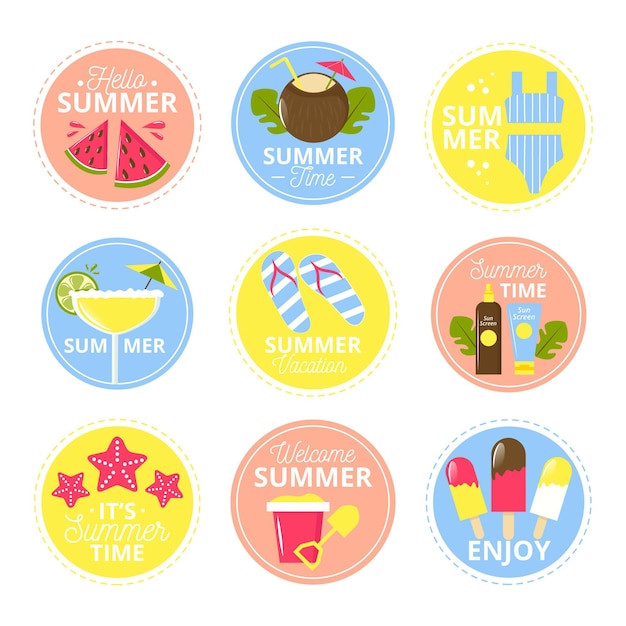 Platte ontwerp zomer badges collectie