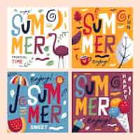 Gratis vector platte ontwerp zomerkaarten collectie
