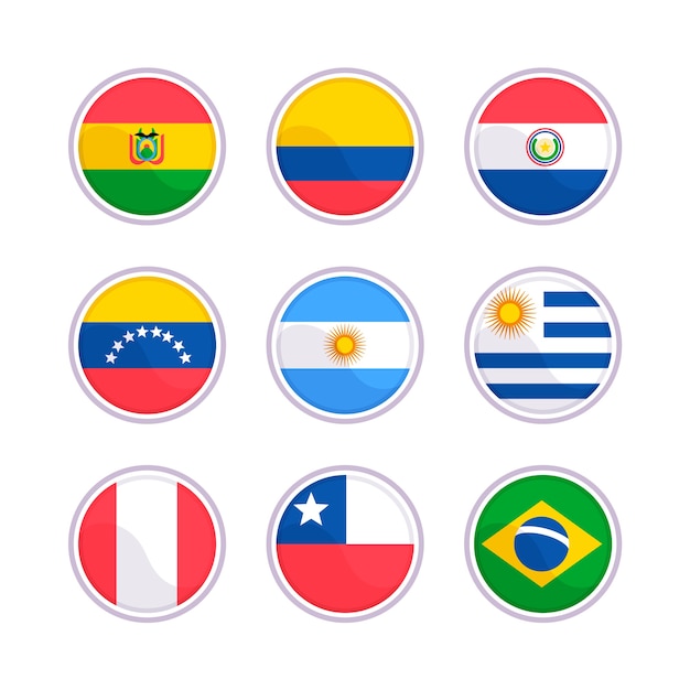 Gratis vector platte ontwerp zuid-amerika vlaggen element collectie