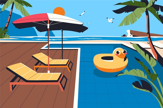 Gratis vector platte ontwerp zwembad achtergrond