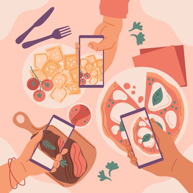 Platte ontwerpillustratie van een feestdiner