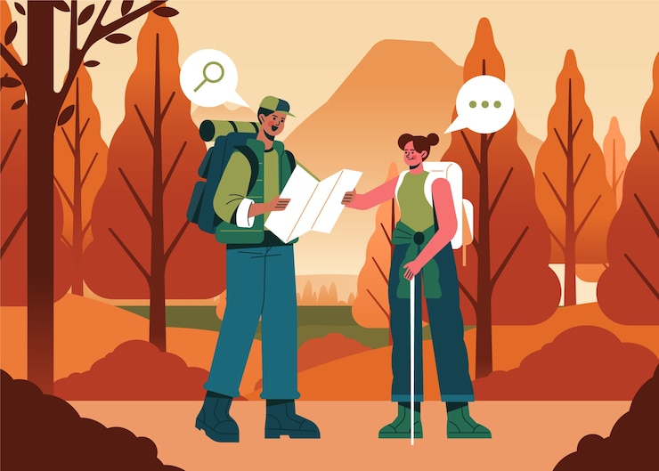 Gratis Vector platte ontwerpmensen in het geïllustreerde bos
