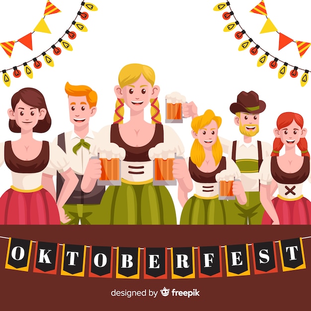 Gratis vector platte ontwerpmensen vieren het meest oktoberfest