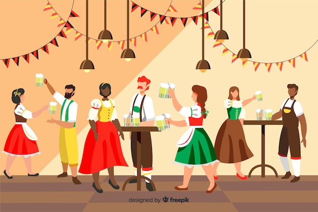 Gratis vector platte ontwerpmensen vieren het meest oktoberfest