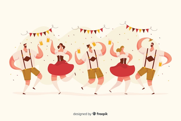 Gratis vector platte ontwerpmensen vieren het meest oktoberfest