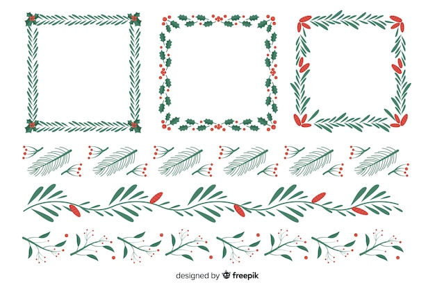 Gratis vector platte ontwerpset kerstkaders en randen