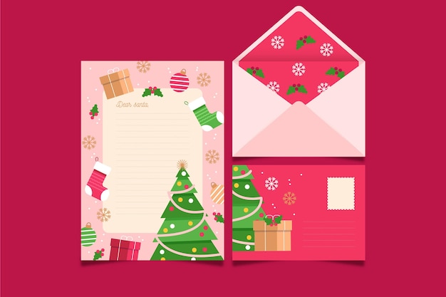 Platte ontwerpsjabloon kerst briefpapier
