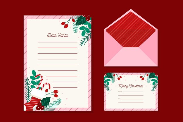 Platte ontwerpsjabloon kerst briefpapier