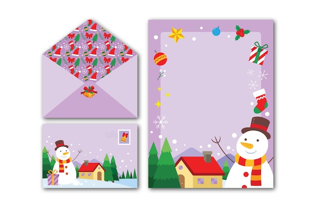 Platte ontwerpsjabloon kerst briefpapier