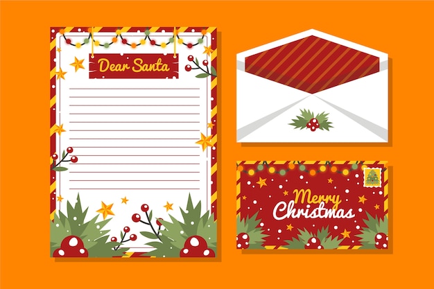 Platte ontwerpsjabloon kerstmis briefpapier