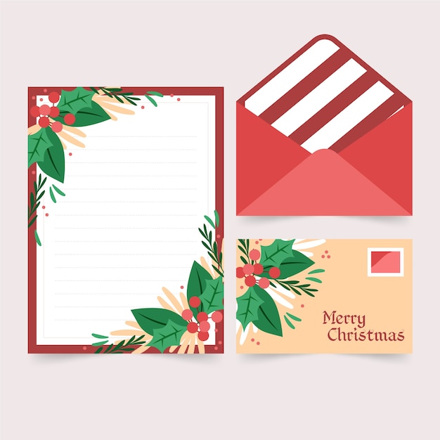 Gratis vector platte ontwerpsjabloon kerstmis briefpapier