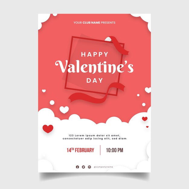 Platte ontwerpsjabloon Valentijnsdag partij flyer