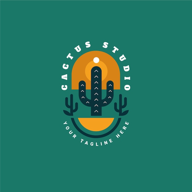 Platte ontwerpsjabloon voor cactuslogo