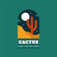 Gratis vector platte ontwerpsjabloon voor cactuslogo